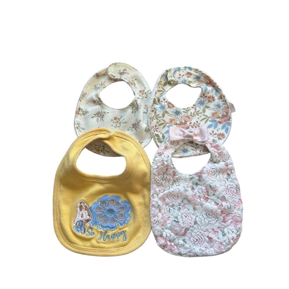 Bibs Set Kids 0-3M Multicolor Excellent Floral Lace Mushroom‎ 4Pc